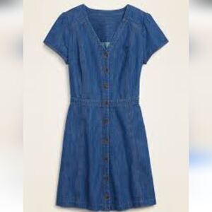 Fit & Flare Button-Front Jean denim  Dress size M medium wash Nwot